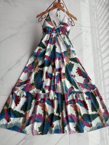vestidos longo com bojo estampa 3D multicolorido novo modelo atras com amarrar costas nua