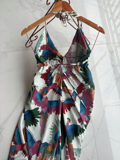 vestidos longo com bojo estampa 3D multicolorido novo modelo atras com amarrar costas nua