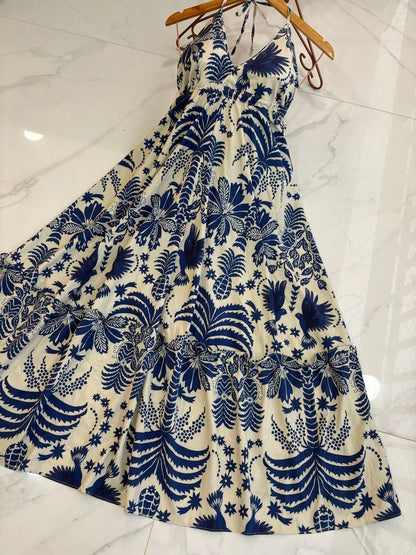 vestidos longo com bojo estampa 3D multicolorido novo modelo atras com amarrar costas nua