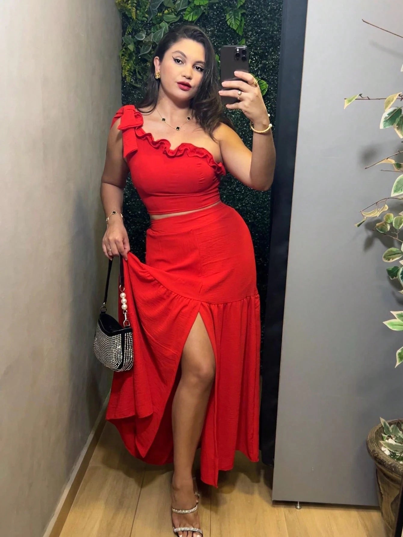 Vendedor Indicadoconjunto femenino saia babado e cropped com elastex