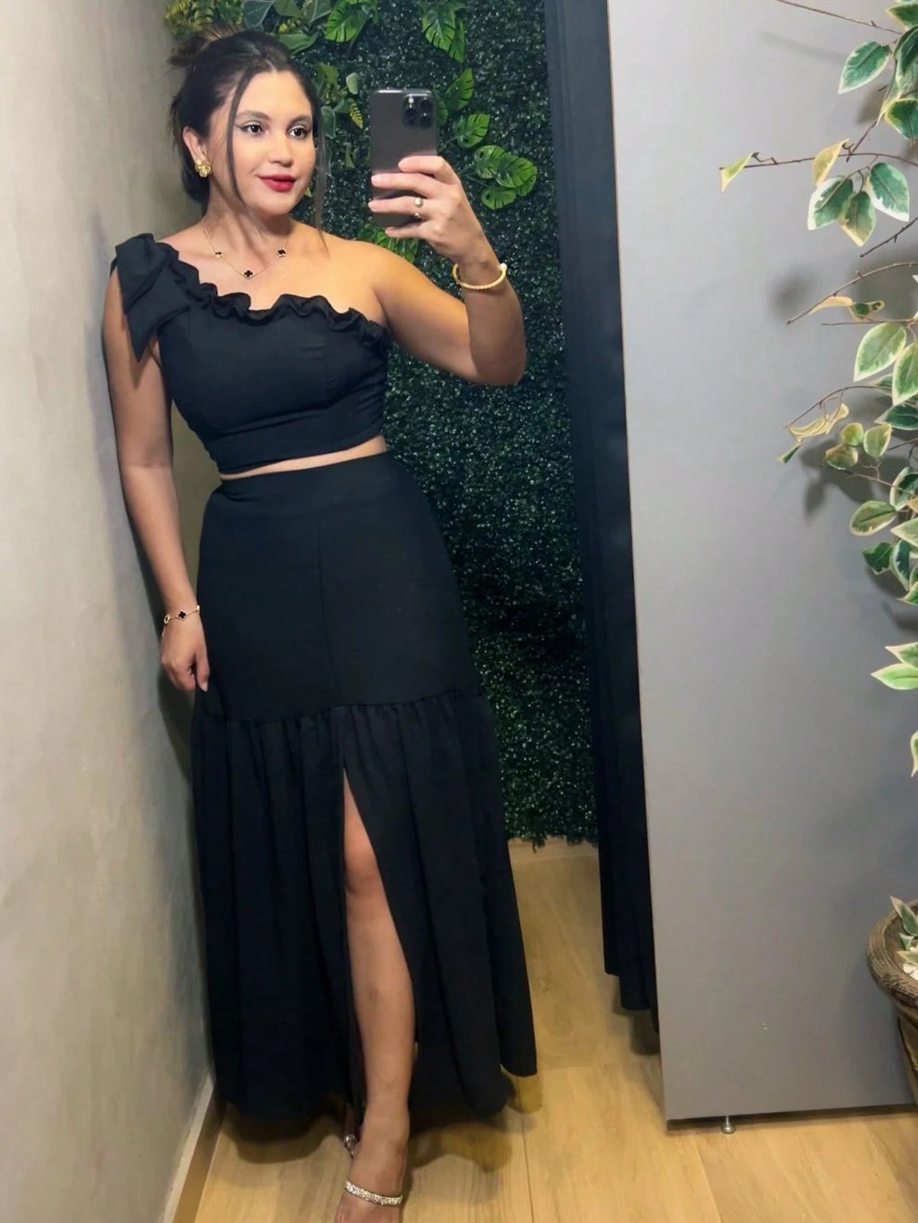 Vendedor Indicadoconjunto femenino saia babado e cropped com elastex