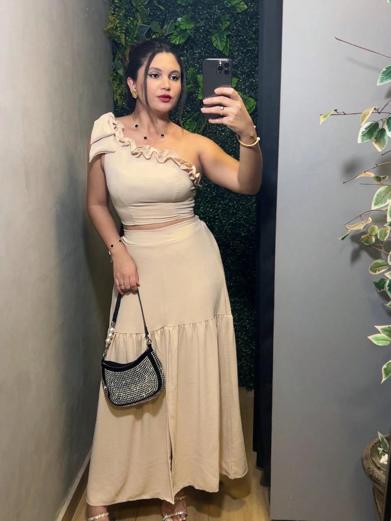 Vendedor Indicadoconjunto femenino saia babado e cropped com elastex