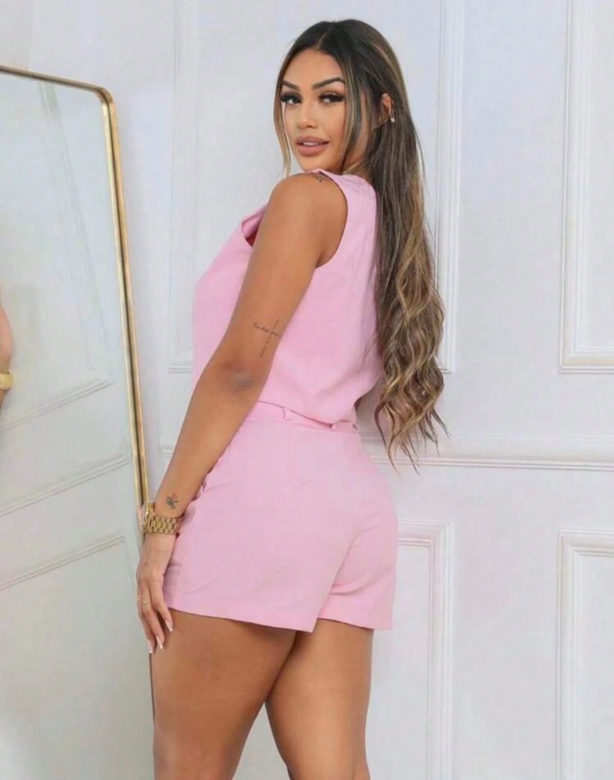 Conjunto Alfaiataria Feminino Casual Colete e Short Verão 2025