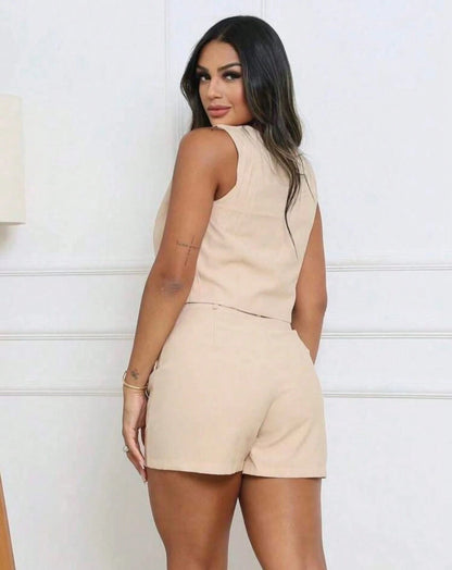 Conjunto Alfaiataria Feminino Casual Colete e Short Verão 2025